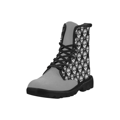 Silver Grey with Skulls Halloween Cheeky Witch Martin Boots for Women (Black) (Model 1203H)