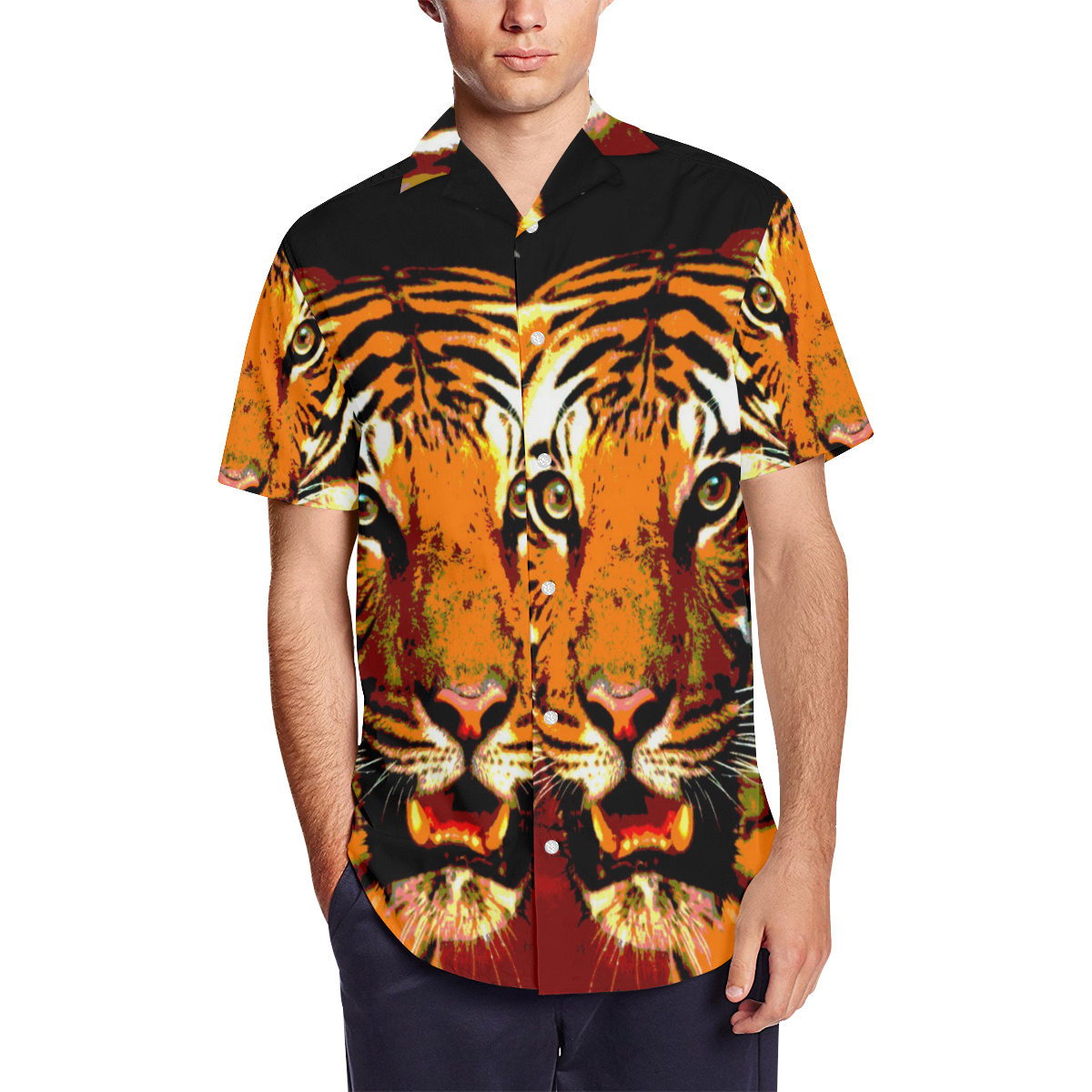 TIGER 14 Men's Short Sleeve Shirt with Lapel Collar (Model T54) | ID ...