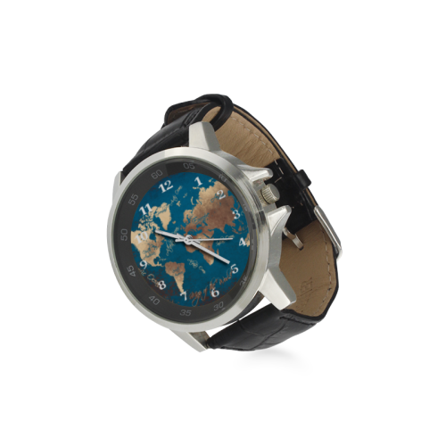 world map watch 6 Unisex Stainless Steel Leather Strap Watch(Model 202)