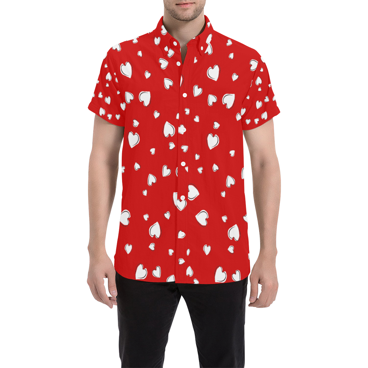 White Hearts Floating on Red Men's All Over Print Short Sleeve Shirt ...