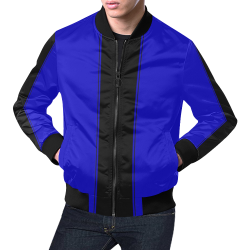Racing Stripe Center Black and Blue All Over Print Bomber Jacket for Men (Model H19)