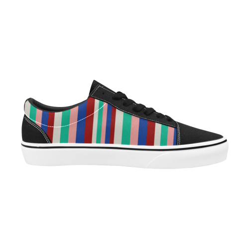 Colored Stripes - Dark Red Blue Rose Teal Cream Men's Low Top Skateboarding Shoes (Model E001-2)