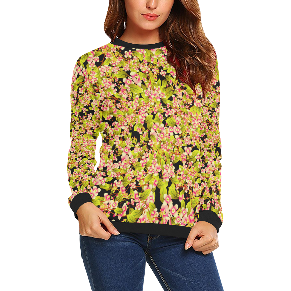 Flower Pattern All Over Print Crewneck Sweatshirt for Women (Model H18 ...