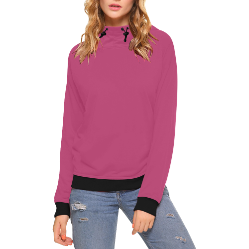 Color Solid Pink Peacock High Neck Pullover Hoodie for Women (Model H24 ...