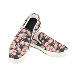 Pattern of flamingos among golden palm trees 3 Women's Slip-on Canvas Shoes (Model 019)