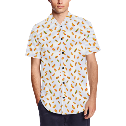 Hot Dog Pattern with Pinstripes Men's Short Sleeve Shirt with Lapel Collar (Model T54)