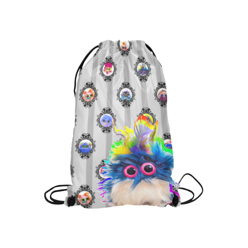 Grid_GrayStripes Small Drawstring Bag Model 1604 (Twin Sides) 11"(W) * 17.7"(H)