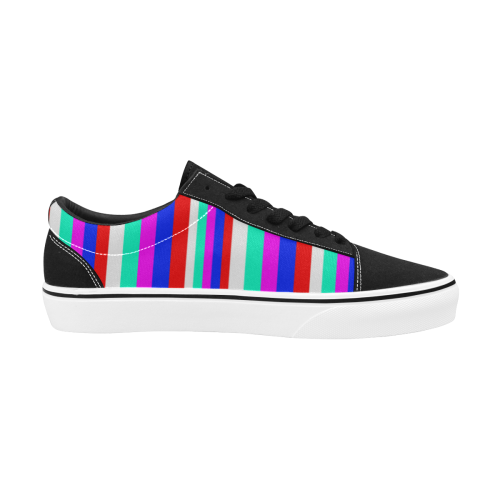 Colored Stripes - Fire Red Royal Blue Pink Mint Wh Women's Low Top Skateboarding Shoes/Large (Model E001-2)