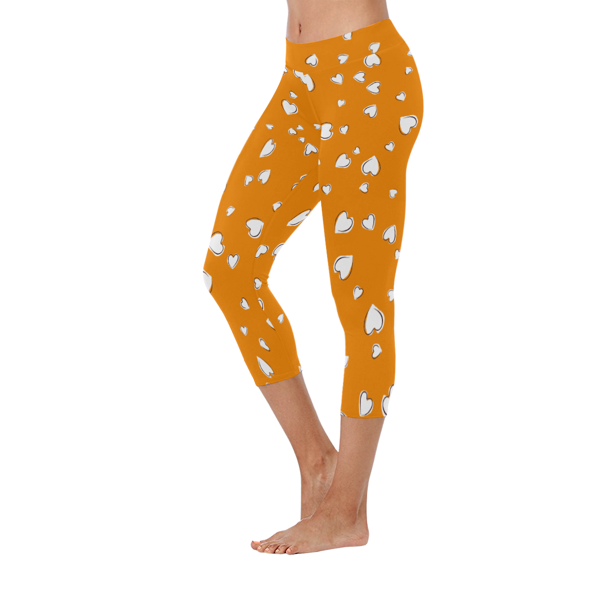 White Hearts Floating on Tangerine Orange Women's Low Rise Capri Leggings (Invisible Stitch