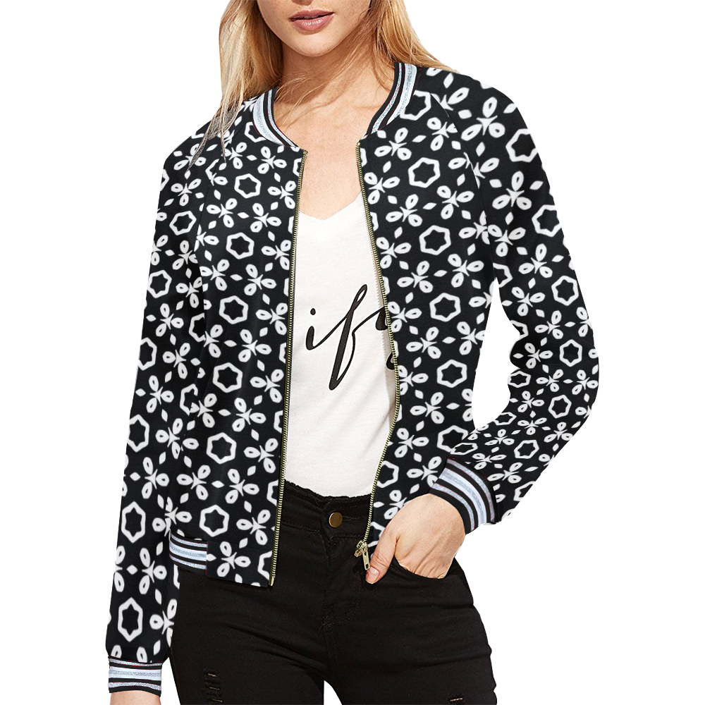 White Tiger Pattern Print Women Casual Bomber Jacket