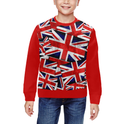Union Jack British UK Flag  (Vest Style) Red All Over Print Crewneck Sweatshirt for Kids (Model H29)
