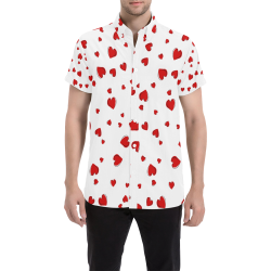 Red Hearts Floating on White Men's All Over Print Short Sleeve Shirt (Model T53)