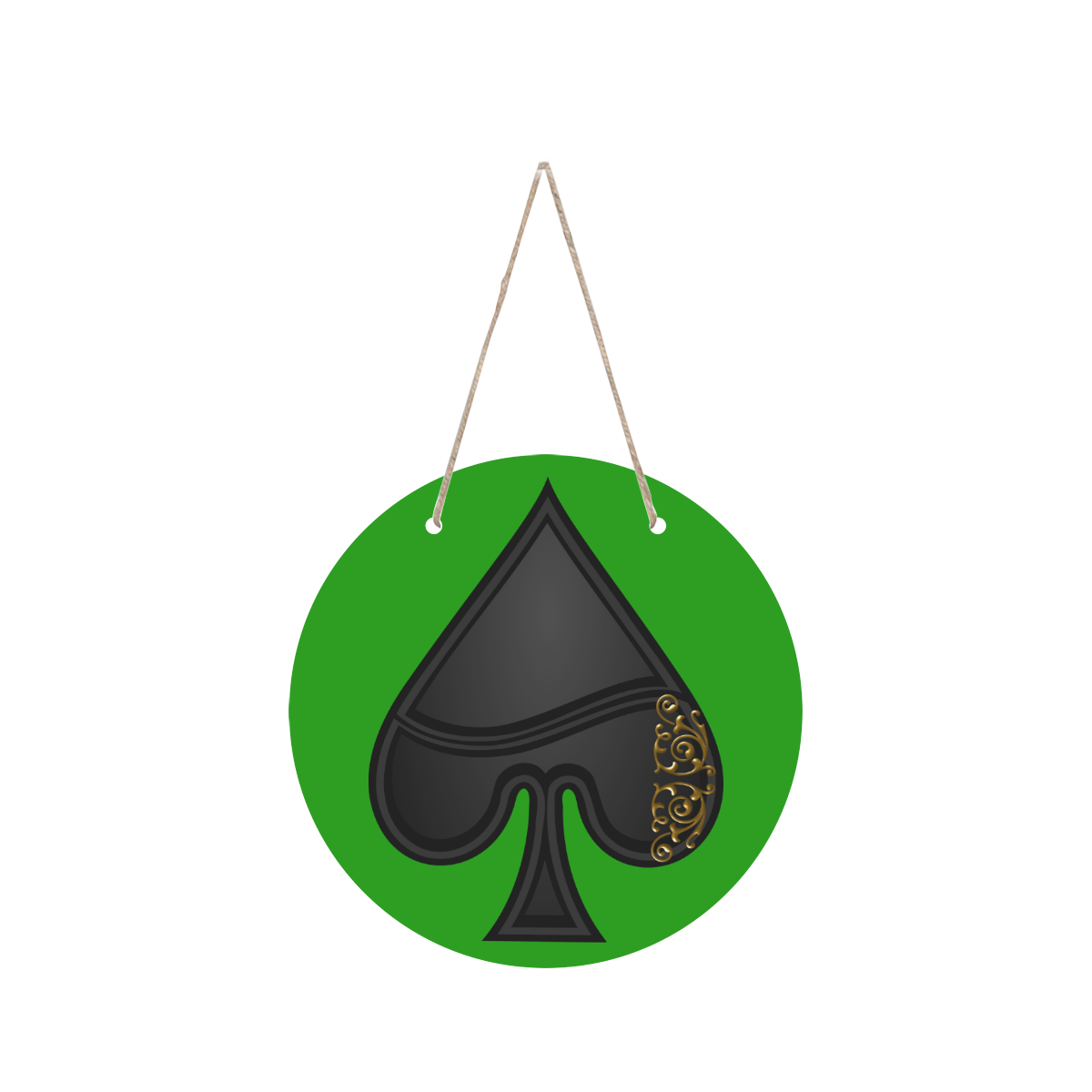 Spade Las Vegas Symbol Playing Card Shape on Green Round Wood Door