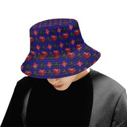 Las Vegas Black and Red Casino Poker Card Shapes / Blue All Over Print Bucket Hat for Men