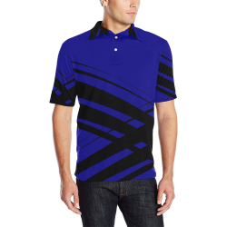 Black Diagonal Criss Cross Men's All Over Print Polo Shirt (Model T55)