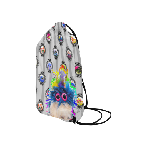 Grid_GrayStripes Small Drawstring Bag Model 1604 (Twin Sides) 11"(W) * 17.7"(H)