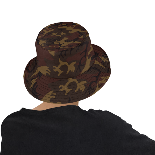 Camo Dark Brown All Over Print Bucket Hat for Men