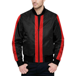 Red Race Car Stripe Center Black All Over Print Quilted Bomber Jacket for Men (Model H33)