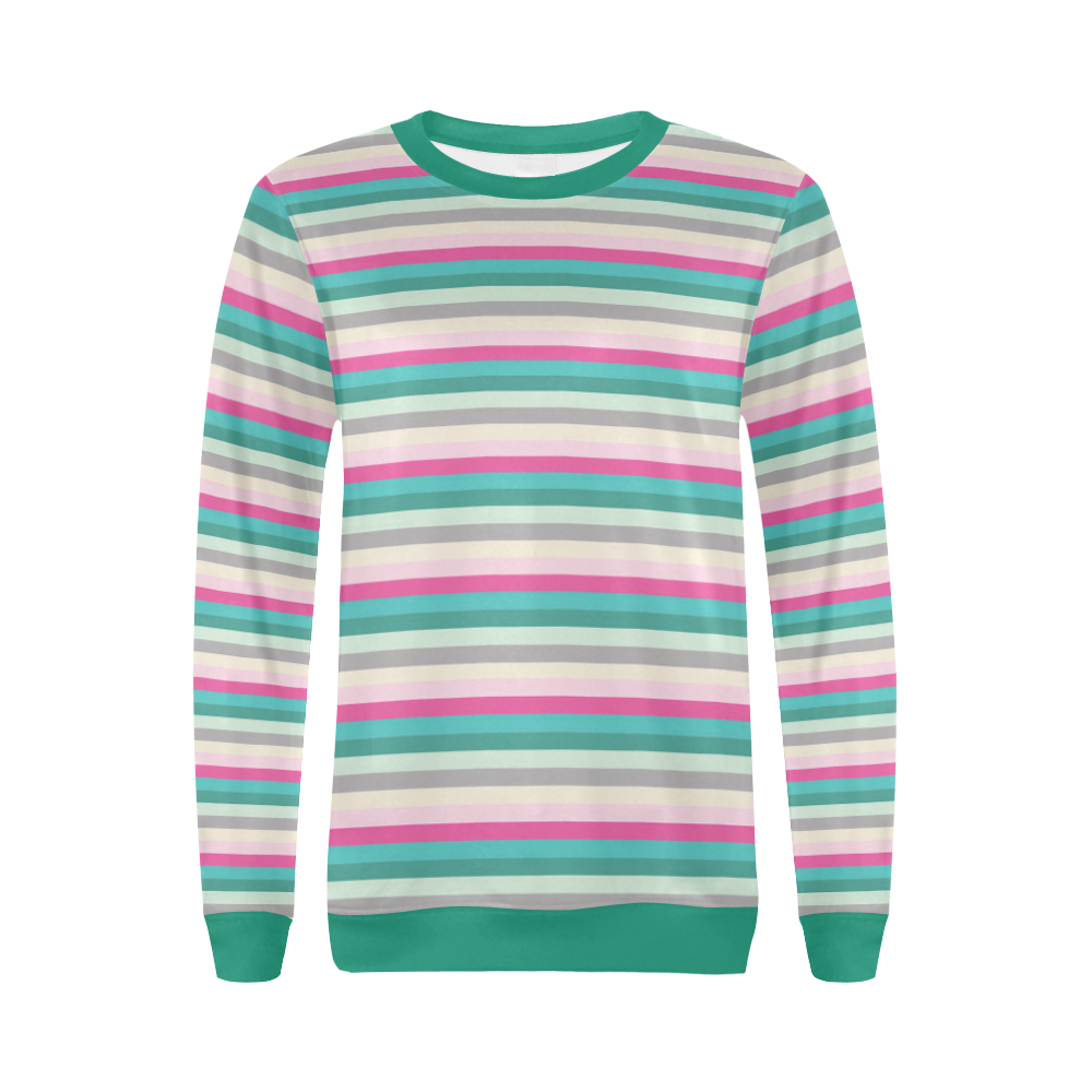 Fun Stripes 1 Green All Over Print Crewneck Sweatshirt for Women (Model ...