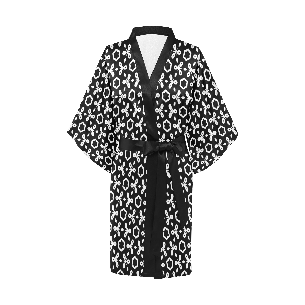 geometric pattern black and white Kimono Robe | ID: D3556668