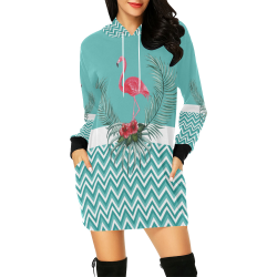 Retro Flamingo Chevron All Over Print Hoodie Mini Dress (Model H27)