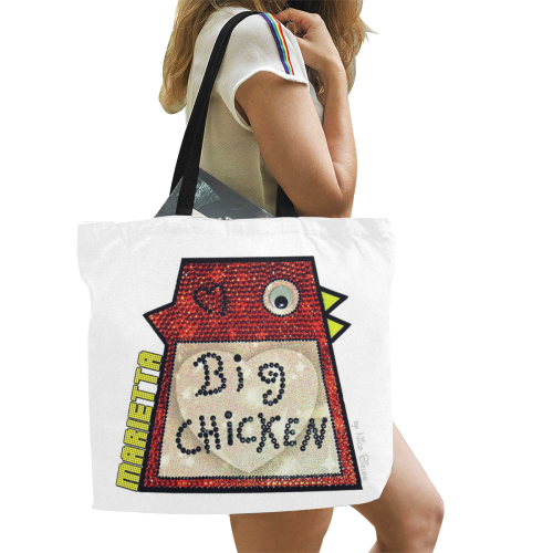 Glitter Big Chicken by Nico Bielow All Over Print Canvas Tote Bag/Large (Model 1699)