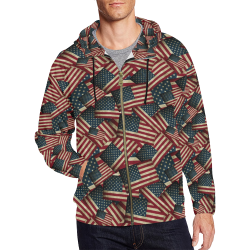 Patriotic USA American Flag Art All Over Print Full Zip Hoodie for Men/Large Size (Model H14)