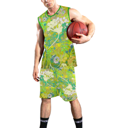 floral 1 abstract doodle in green All Over Print Basketball Uniform