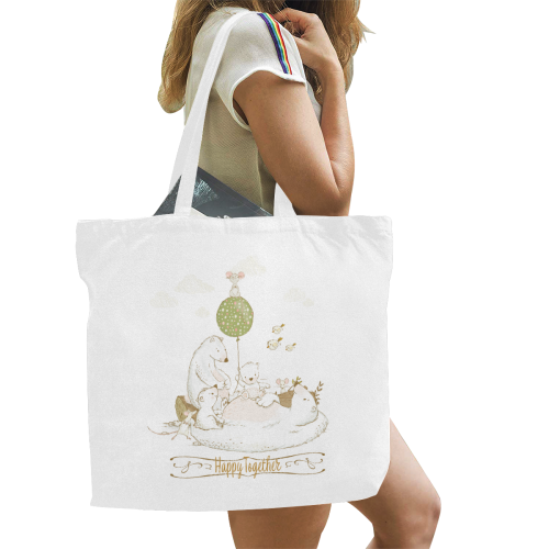 Happy Bear Family Canvas Tote Bag/Large (Model 1702)
