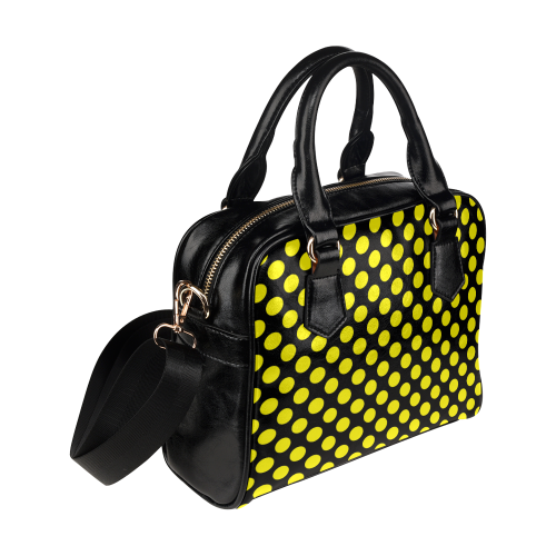 Yellow Polka Dots on Black Shoulder Handbag (Model 1634)
