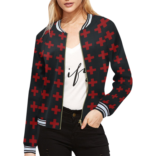 Punk Rock Style Red Crosses Pattern Design All Over Print Bomber Jacket ...