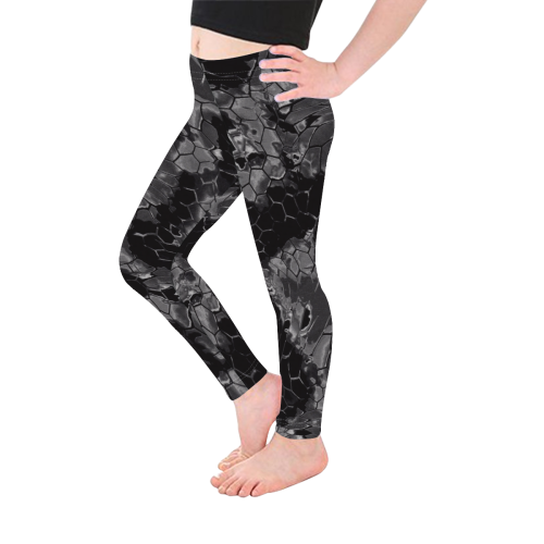 night dragon reptile scales pattern camouflage in dark gray and black Kid's Ankle Length Leggings (Model L06)