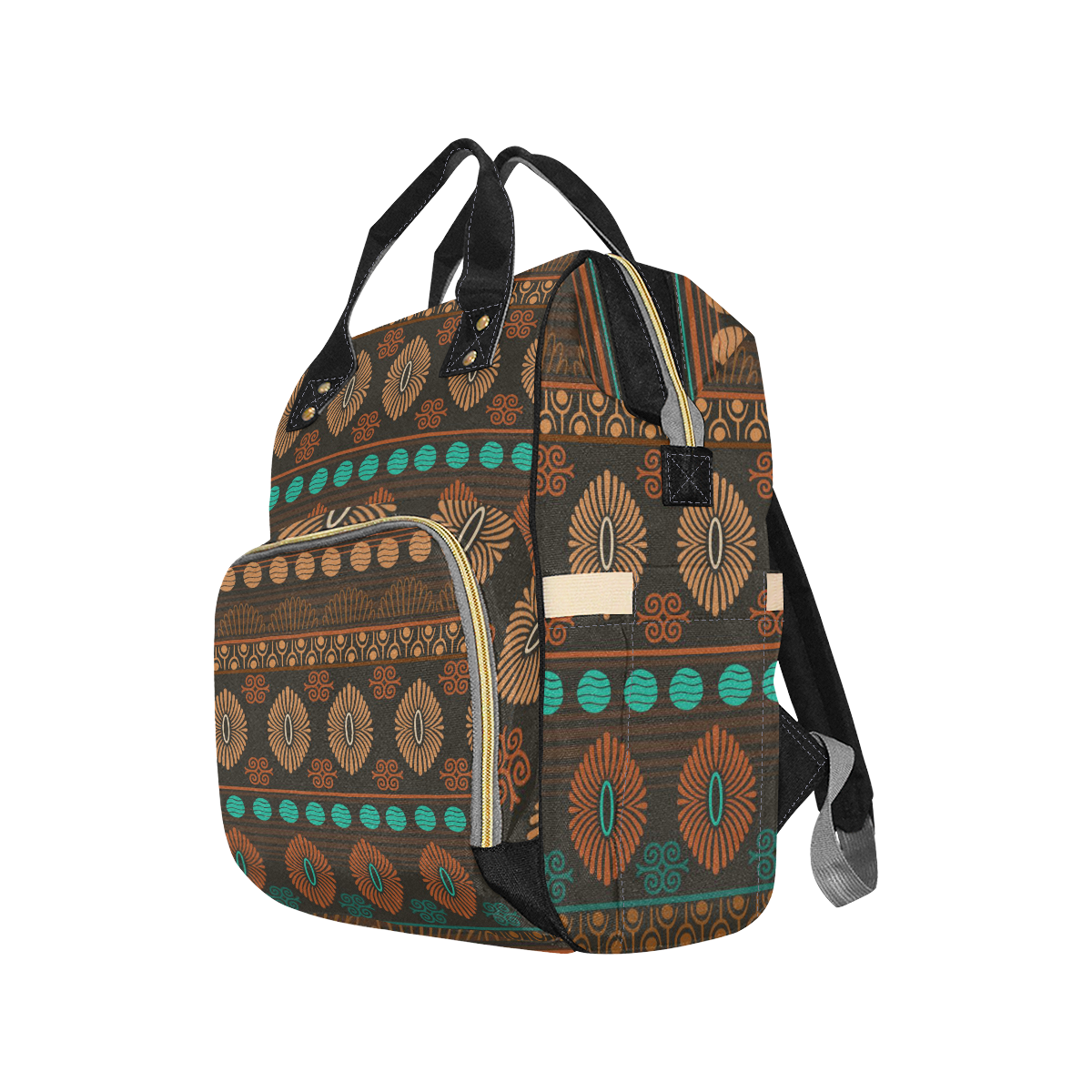 Ethnic Bohemian Brown, Orange, and Teal Multi-Function Diaper Backpack ...