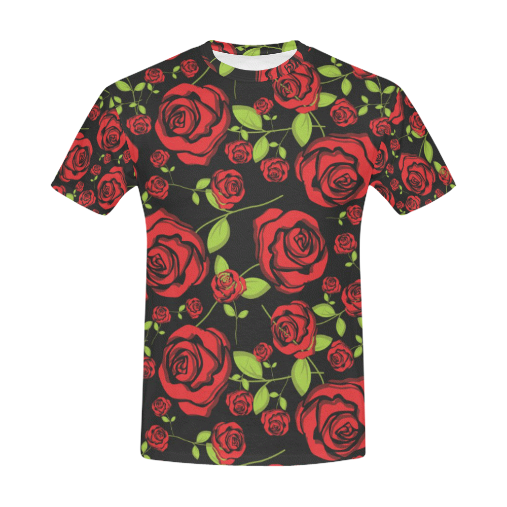 Red Roses on Black All Over Print T-Shirt for Men (USA Size) (Model T40 ...