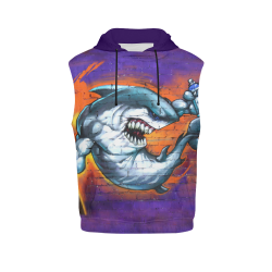 Graffiti Shark All Over Print Sleeveless Hoodie for Men (Model H15)