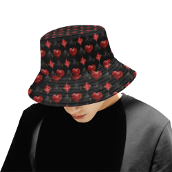 Las Vegas Black and Red Casino Poker Card Shapes All Over Print Bucket Hat for Men