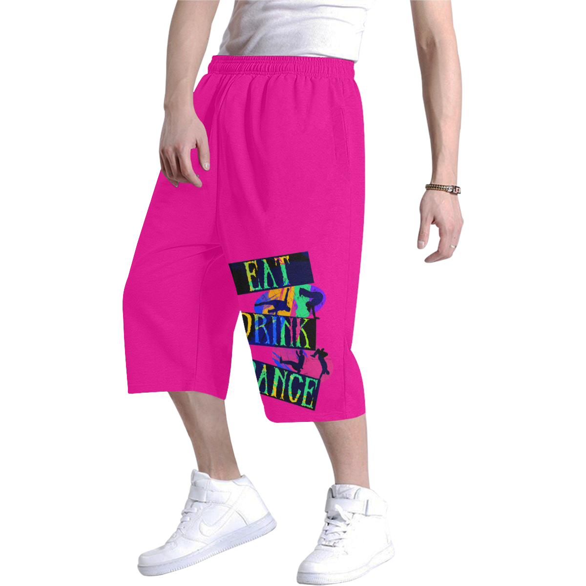 Break Dancing Colorful on Pink Men's All Over Print Baggy Shorts (Model