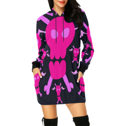 scullss**black All Over Print Hoodie Mini Dress (Model H27)