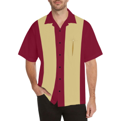 Burgundy and Gold Vintage Bowling Style Starburst Hawaiian Shirt (Model T58)