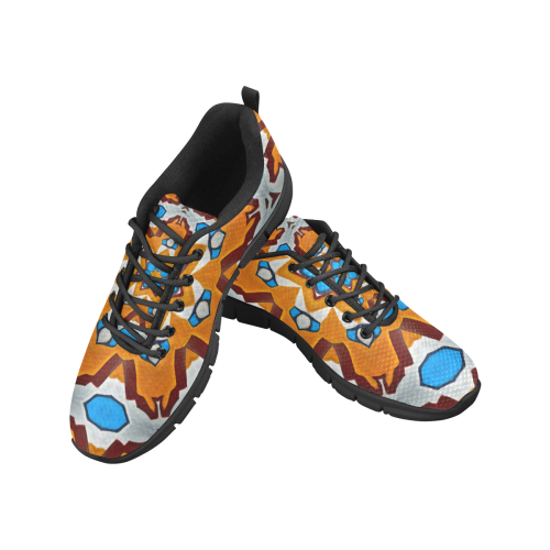 Orange Silver Blue Geometric Mosaic Women's Breathable Running Shoes/Large (Model 055)