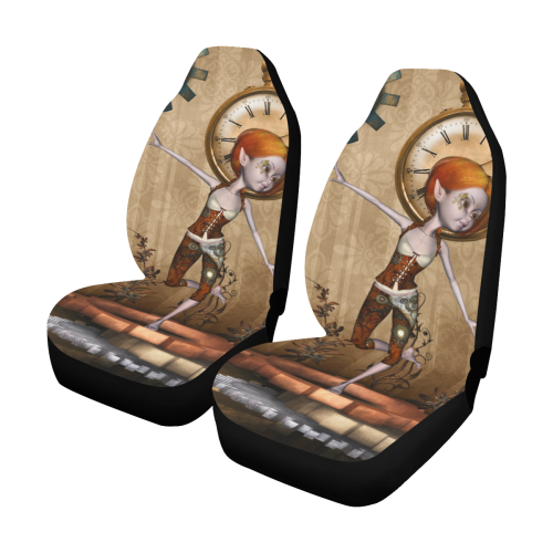 Steampunk girl, clocks and gears Car Seat Covers (Set of 2)