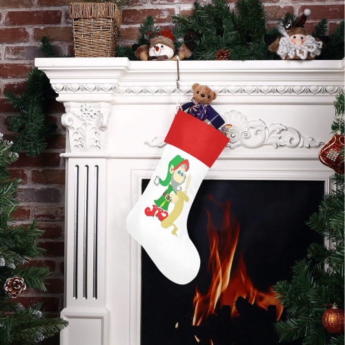 Christmas Elf White/Red Christmas Stocking