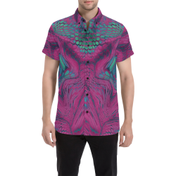 asia dragon reptile scales rainbow colored pattern camouflage in purple, bluish green and blue Men's All Over Print Short Sleeve Shirt/Large Size (Model T53)
