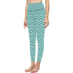 Turquoise Chevron Women's All Over Print High-Waisted Leggings (Model L36)