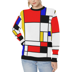 Bauhouse Composition Mondrian Style Women's Rib Cuff Crew Neck Sweatshirt (Model H34)