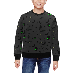 Alien Flying Saucers Stars Pattern on Charcoal All Over Print Crewneck Sweatshirt for Kids (Model H29)