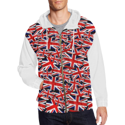 Union Jack British UK Flag (Vest Style) White All Over Print Full Zip Hoodie for Men (Model H14)