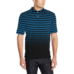 Stripes Fade Blue, Black Men's All Over Print Polo Shirt (Model T55)