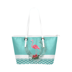 Retro Flamingo Chevron Leather Tote Bag/Small (Model 1651)