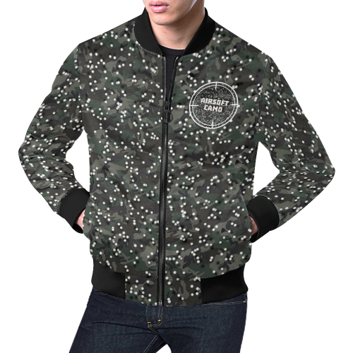 funny airsoft and paintball gamer woodland camouflage design parody All Over Print Bomber Jacket for Men (Model H19)
